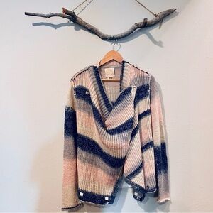 Chaser Blue and Pink Knit Waterfall Sweater Cardigan